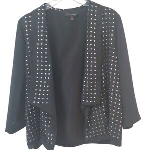 Rock & Republic size 14 black silky jacket with silver studs waterfall front